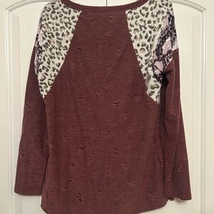 BiBi Burgundy Sweatshirt with Leopard Accents